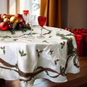 Wreath Cream (Also Known as Ecru) Jacquard Oval Tablecloth