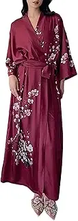 [Generic] House Coats for Women Seven Sleeve Feeling Floral Printed Robe Bathrobe Loungewear Sexy House Robes for Women plus Size