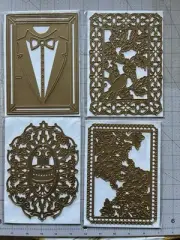RARE Anna Griffin CARD FRONT Cut Dies 4 Pc Set Background Tux Bird Tree Bonus