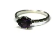 Oval AAA Grade Amethyst Ring Beaded Skinny Band 925 Sterling E-W Sizes 3-8