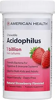 American Health Daily Chewable Tablet Acidophilus, 1 Billion Live Cultures, Beneficial Bacteria for The Digestive & Immune Systems, Strawberry, 60 Count