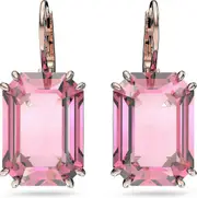 Earrings, Octagon cut crystal, Pink, Rose-gold tone plated