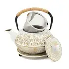 27 oz White Japanese Cast Iron Teapot with Stainless Steel Infuser and Trivet