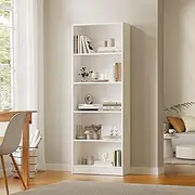 Oikiture Book Shelf with 5 Tier Display Rack White Bookshelf Bookcase