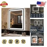 Luxurious 32x24 Black Framed LED Bathroom Mirror - Stepless Dimming & Anti-Fog