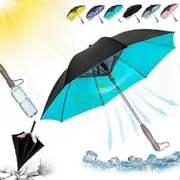 Uv Blocking Umbrella with Fan, 3 in 1 Umbrella with Fan and Mister, Sun Umbrella, USB Rechargeable, For Sand, Travel Black
