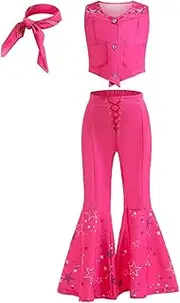 LiUiMiY Cowgirl Costume Girls Kids Western Film Costume Red Fancy Dress Halloween Cosplay Birthday Party Fancy Dress 134-140 (Label 140)