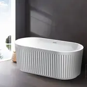 ACA 1500x750x600mm Flutted V-Groove Bathtub Freestanding Acrylic Apron Gloss White Bath Tub