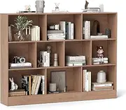 [Giantex] 10-Cube Bookshelf, 3-Tier Freestanding Storage Organizer with 2 Anti-Tipping Kits, 140 CM Wood Display Shelf for Living Room, Bedroom, Kid’s Room, Office