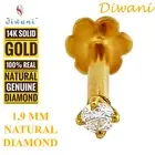 1.9mm Real Si Diamond Engagement Wedding Nose Lip Labret Piercing Stud 14k Gold