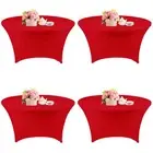 4 Pack 5FT Round Spandex Tablecloth 60 Inch Red Stretchable Table Cover Washa...