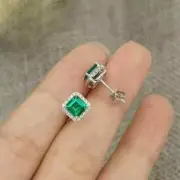 2CT Asscher Lab Created Emerald Diamond Women Stud Earring 14K White Gold Plated