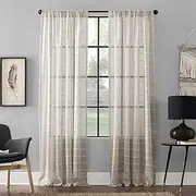 Clean Window Twill Stripe Anti-Dust Allergy/Pet Friendly Anti-Dust Sheer Curtain Panel, 52" x 63, White/Linen