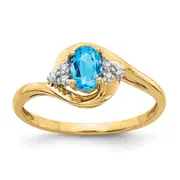 Solid 14k Yellow Gold Simulated Blue Topaz and CZ Ring