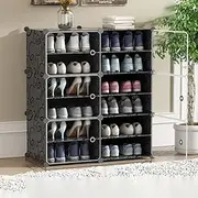 AUKO Portable Shoe Storage Plastic Cube Storage Tower Shelves for Storage Shoe Cabinet Shoe Rack (Black 2 Column 6 Row)