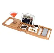 Utoplike Bamboo Bathtub Caddy Tray Bath Tray for Tub, Adjustable Bathroom