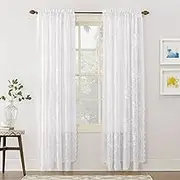 No. 918 Alison Floral Lace Sheer Rod Pocket Curtain Panel, 58" x 84", White