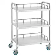 VEVOR Lab Rolling Cart, 3-Shelf Stainless Steel Rolling Cart, Lab Serving Cart with Swivel Casters, Dental Utility Cart for Clinic, Lab, Hospital, Sa