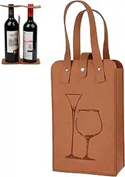 KICPUK Portable 2 Felt Bottle Wine Tote Carrier, Reusable Wine Carrier Tote Bag with Dividers,Insulated Wine Cooler Bag, Travel Wine Gift Carrier for Wine Lovers Christmas (Brown)