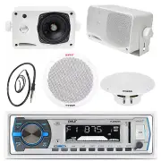 Black 3.5" Box Speakers,6.5" Speakers,Pyle White Bluetooth USB Radio,Antenna,Amp
