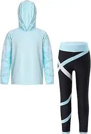 [FEESHOW] Girls Sports Tracksuit Quick-drying Long-Sleeved Shirt with Leggings Set Sweatshirt Jogging Pants Sweatpants