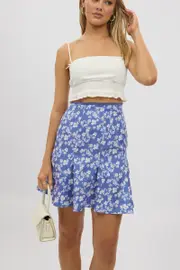 Blue Ditsy Midi Godet Skirt - Size 16XL, Women's Midi Skirt