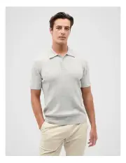 [Seed Heritage] Merino Wool Polo Shirt in Silver Marle