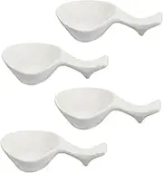 Zerodeko 4pcs Ceramic Dipping Dishes and Seasoning Plates with Chopsticks Rests and Easy to Clean for Home Kitchen Parties and Outdoor Events White