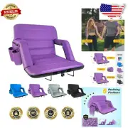 Stylish Purple Bleacher Chair with Back Support - Foldable Seat & Cup Holders