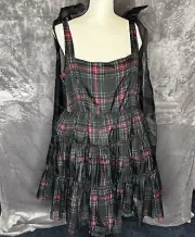 Mi am for Francescas Tiered Mini Dress XL Alana Ruffle Plaid Black Bow Punk Goth