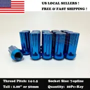 20PC+KEY 14X1.5 FOR FORD BLUE 2'' TALL TUNER RACING SPLINE WHEEL LUG NUTS
