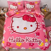 在飛比找蝦皮購物優惠-Hello kitty床包 KT貓床單卡通動漫（床包+被套+