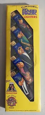 5 Vintage Joe Camel (The Hard Pack) Lighters In yellow Box w camel cash/booklet