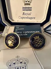 VINTAGE ROYAL COPENHAGEN DENMARK BLUE CROWN CUFFLINKS CUFF LINK DANISH ANTIQUE