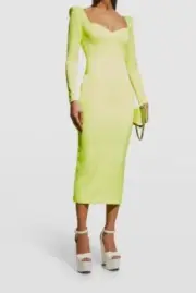$1950 Alex Perry Women's Yellow Satin Sweetheart Portrait Banon Dress Size 10