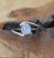 Solid 925 Sterling Silver Ring White Rainbow Moonstone Perfect Gift For Women