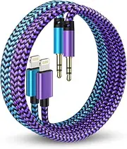 Aux Cord for iPhone, Lightning to 3.5mm Male Audio Cable Compatible with iPhone 14 Pro Max, 14 Plus, 13 Max, 12 Mini, X/XR, iPad, iPod, Mfi Auxiliary Wire for Car, Speaker, Headphone -2Pcs/3ft
