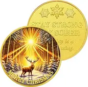 Sunlit Snow Deer Sobriety Coin | Stay Strong Sober AA Coin with Capsule | Alcoholics Anonymous Chip for Men & Women in Recovery | Holiday Sobriety Gifts Medallion for Monthly & Yearly Milestones