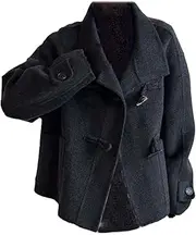 [nichangyuyi] Women's solid color lapel horn button pan button coat double sided woolen cashmere coat