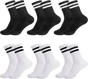 [Zuimei] 6 Pairs Mens Socks Multipack - Striped Crew Socks for Men Women, Soft Cotton Socks Breathable Sports Socks Black White Socks Comfortable for Work School Casual Walking