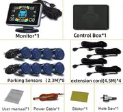 8 Parking Sensor Parktronic Car Automobile Reversing Backup Radar Electronics Rear Auto Detector Backing Assistance Kit Buzzer Dark blue