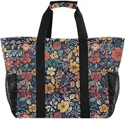 [sanluoli] Beach Tote Foldable Beach Totes Bags With Compartments Canvas Carrying Bag, Vintage Retro Flowers, 1 size