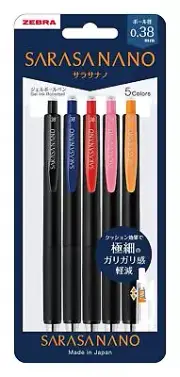 ZEBRA Gel Ballpoint Pen SARASA Nano 0.38mm 5color Set JJX72-5C-A-N