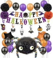 Halloween Party Decorations Kit Banner, Latex Ballon’s, Hanging Swirls…