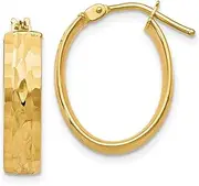 [JewelryWeb] 10k Solid Yellow Gold Polished and Sparkle Cut Oval Hinged Hoop Earrings-Hoop Earring for Women in Choice of Styles