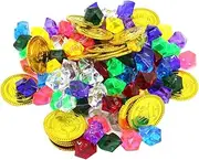 WHAMVOX Pirate Coins Plastic Gemstones Set 114 Pcs Treasure Toy Set Boys Toys Pretend Play Jewelry Assortment for Parties Camps Decorations