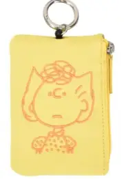 Peanuts Snoopy Sally ID passcase coin purse wallet reel strap yellow