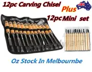 12pcs Professional Wood Carving Chisel knife hand tool set + 12pc mini chisel