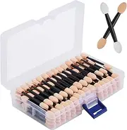 Cuttte 120PCS Disposable Dual Sides Eye Shadow Sponge Applicators with Container, 2.44' Length Eyeshadow Brushes Makeup Applicator