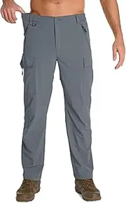[mosingle] Mens Casual Trousers Lightweight Quick Dry Convertible Pants Breathable Stretch Travel Trousers Elastic Waist Zip Pockets